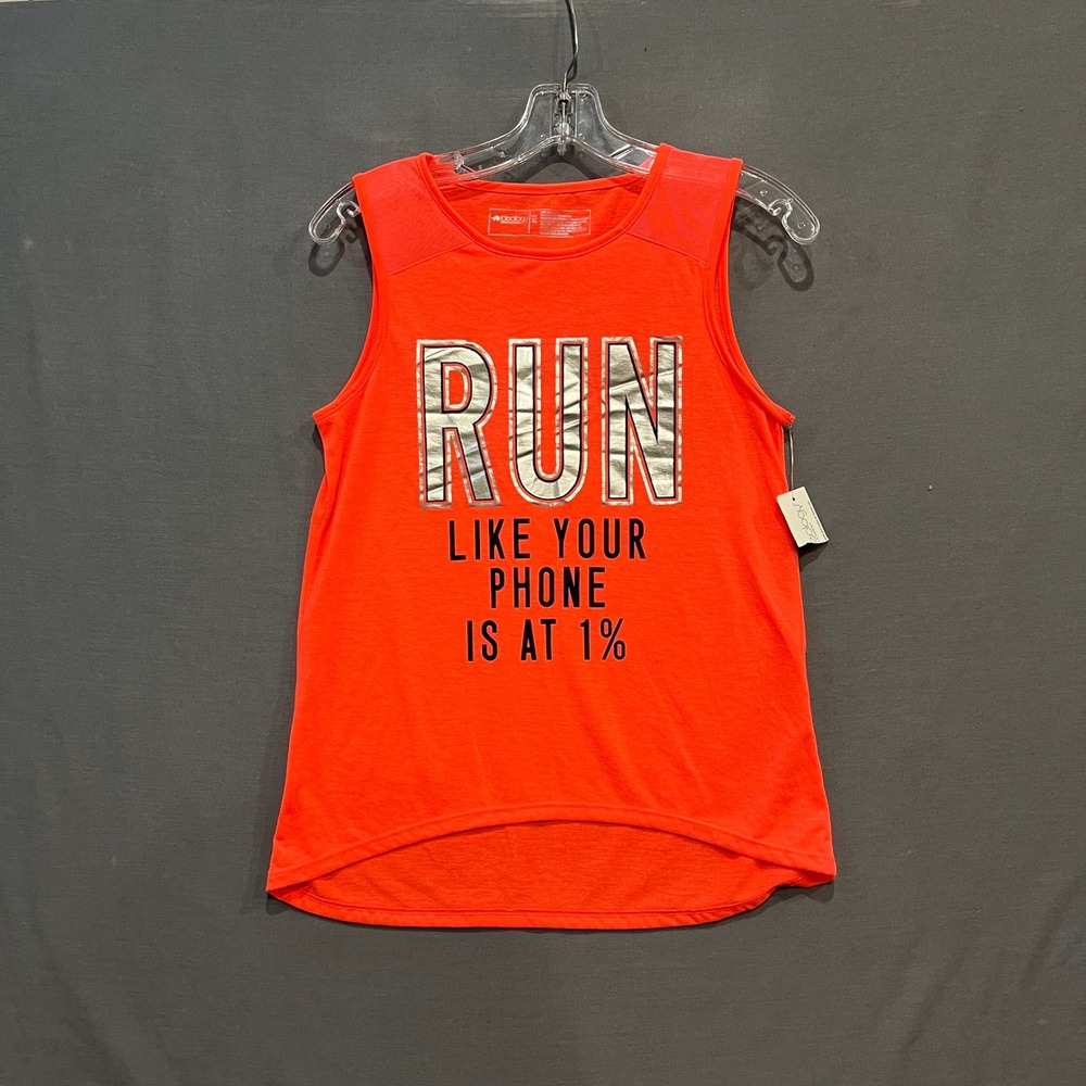 Ideology Tank Top Womens XL Neon Orange Run Like Your Phone Is At 1% Graphic New